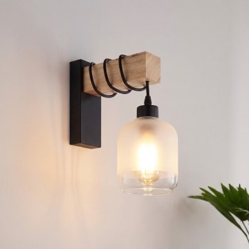 Brilagi - Fali lámpa WOOD GLASS 1xE27/60W/230V fenyő/fekete/fehér