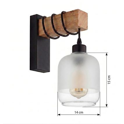 Brilagi - Fali lámpa WOOD GLASS 1xE27/60W/230V fenyő/fekete/fehér
