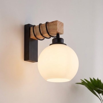 Brilagi - Fali lámpa WOOD GLASS 1xE27/60W/230V fenyő/fekete/fehér