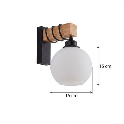 Brilagi - Fali lámpa WOOD GLASS 1xE27/60W/230V fenyő/fekete/fehér