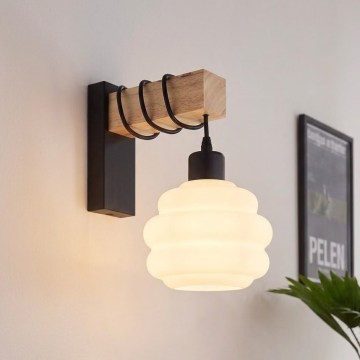 Brilagi - Fali lámpa WOOD GLASS 1xE27/60W/230V fenyő/fekete/fehér