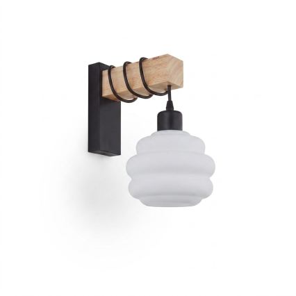 Brilagi - Fali lámpa WOOD GLASS 1xE27/60W/230V fenyő/fekete/fehér