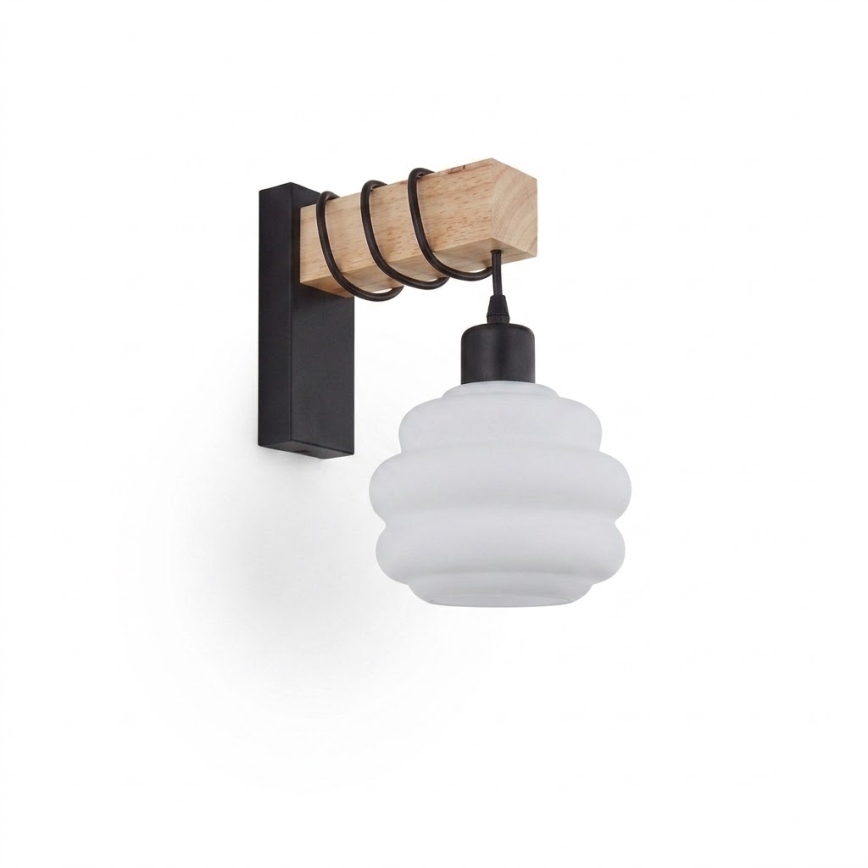 Brilagi - Fali lámpa WOOD GLASS 1xE27/60W/230V fenyő/fekete/fehér