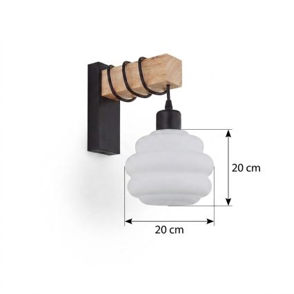 Brilagi - Fali lámpa WOOD GLASS 1xE27/60W/230V fenyő/fekete/fehér