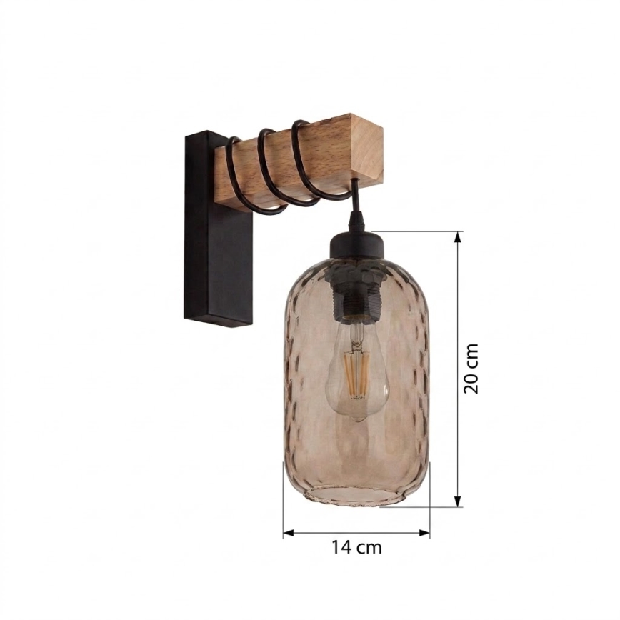 Brilagi - Fali lámpatest WOOD GLASS 1xE27/60W/230V fenyő/fekete/füstbarna