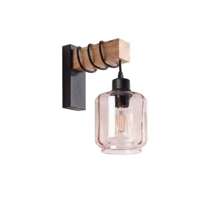 Brilagi - Fali lámpa WOOD GLASS 1xE27/60W/230V fenyő/fekete/füstös bézs