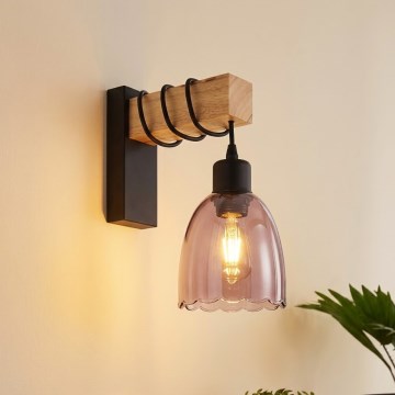 Brilagi - Fali lámpa WOOD GLASS 1xE27/60W/230V fenyő/fekete/füstös bézs