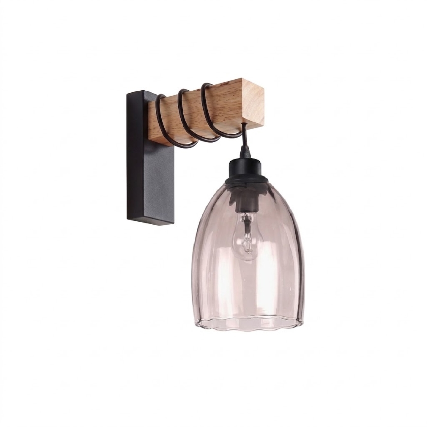 Brilagi - Fali lámpa WOOD GLASS 1xE27/60W/230V fenyő/fekete/füstös bézs