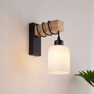 Brilagi - fali lámpatest WOOD GLASS 1xE27/60W/230V fenyő/fekete/fehér