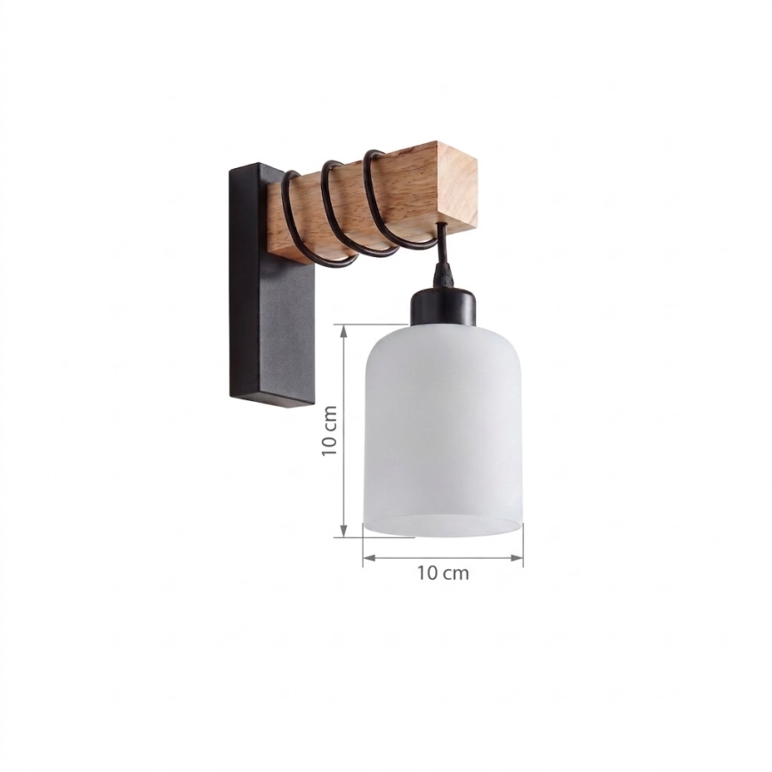 Brilagi - fali lámpatest WOOD GLASS 1xE27/60W/230V fenyő/fekete/fehér