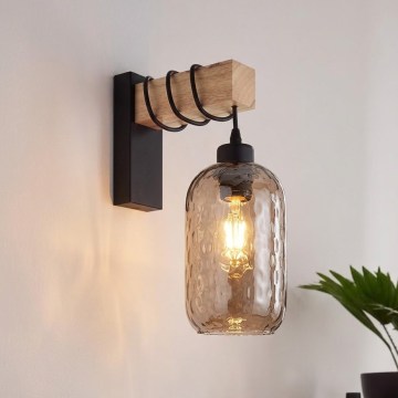 Brilagi - Fali lámpatest WOOD GLASS 1xE27/60W/230V fenyő/fekete/füstbarna