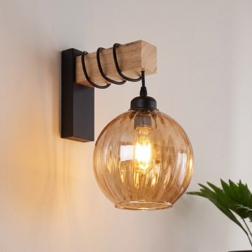 Brilagi - Fali lámpatest WOOD GLASS 1xE27/60W/230V fenyő/fekete/füstbarna