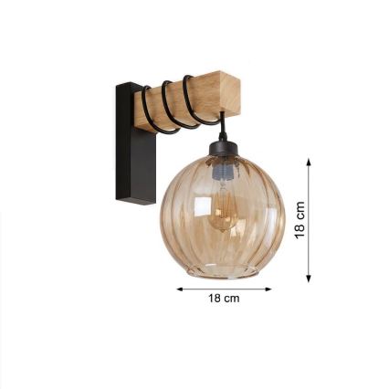 Brilagi - Fali lámpatest WOOD GLASS 1xE27/60W/230V fenyő/fekete/füstbarna