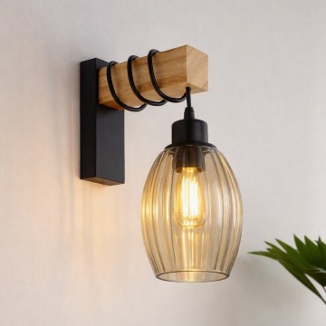 Brilagi - Fali lámpatest WOOD GLASS 1xE27/60W/230V fenyő/fekete/füstös bézs