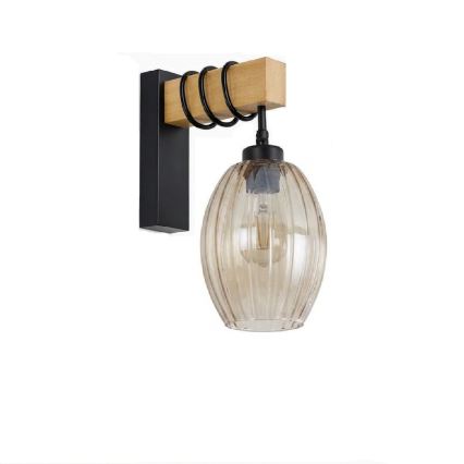 Brilagi - Fali lámpatest WOOD GLASS 1xE27/60W/230V fenyő/fekete/füstös bézs