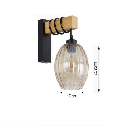 Brilagi - Fali lámpatest WOOD GLASS 1xE27/60W/230V fenyő/fekete/füstös bézs