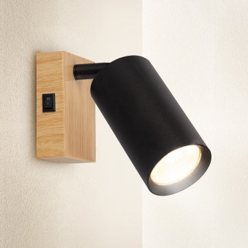 Brilagi - Fali spotlámpa kapcsolóval SELE 1xGU10/30W/230V fekete/tölgy dekor