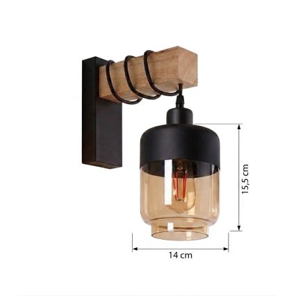 Brilagi - WOOD GLASS fali lámpa 1xE27/60W/230V fenyő/fekete/füstbarna