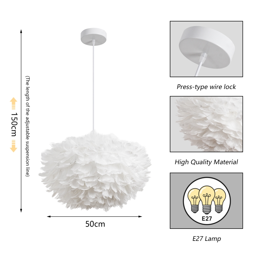 Brilagi - FEATHER kábeles függőcsillár 3xE27/40W/230V, átmérő 50 cm, fehér