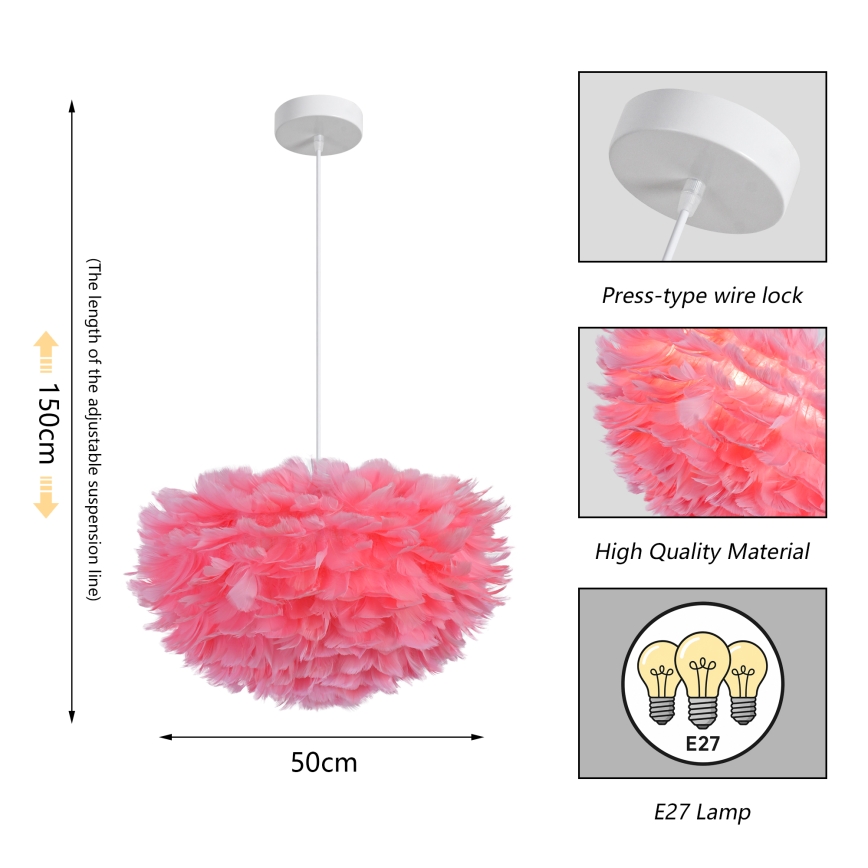 Brilagi - FEATHER kábeles függőlámpa 3xE27/40W/230V átm. 50 cm rózsaszín