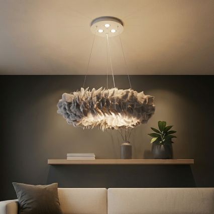 Brilagi - FEATHER LED csillár kábelen 3xE27/40W/230V + 3xLED/3W, átm. 50 cm, szürke