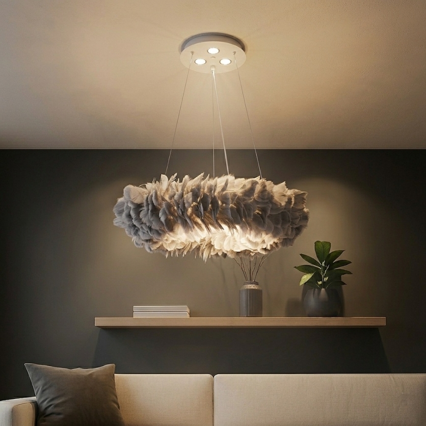 Brilagi - FEATHER LED csillár kábelen 3xE27/40W/230V + 3xLED/3W, átm. 50 cm, szürke