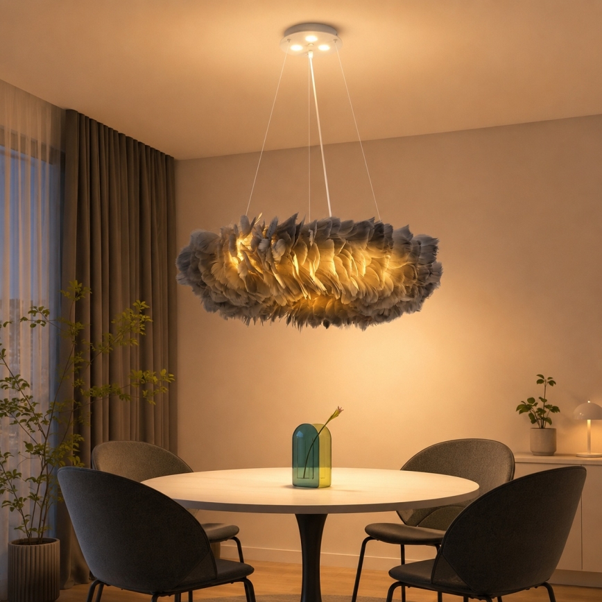 Brilagi - FEATHER LED csillár kábelen 3xE27/40W/230V + 3xLED/3W, átm. 50 cm, szürke