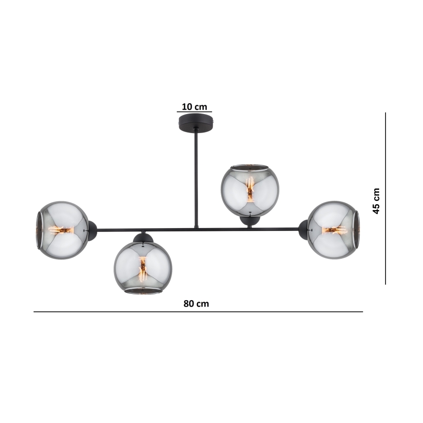 Brilagi - Felületre szerelhető csillár DIOR 4xE27/60W/230V fekete/füstszürke