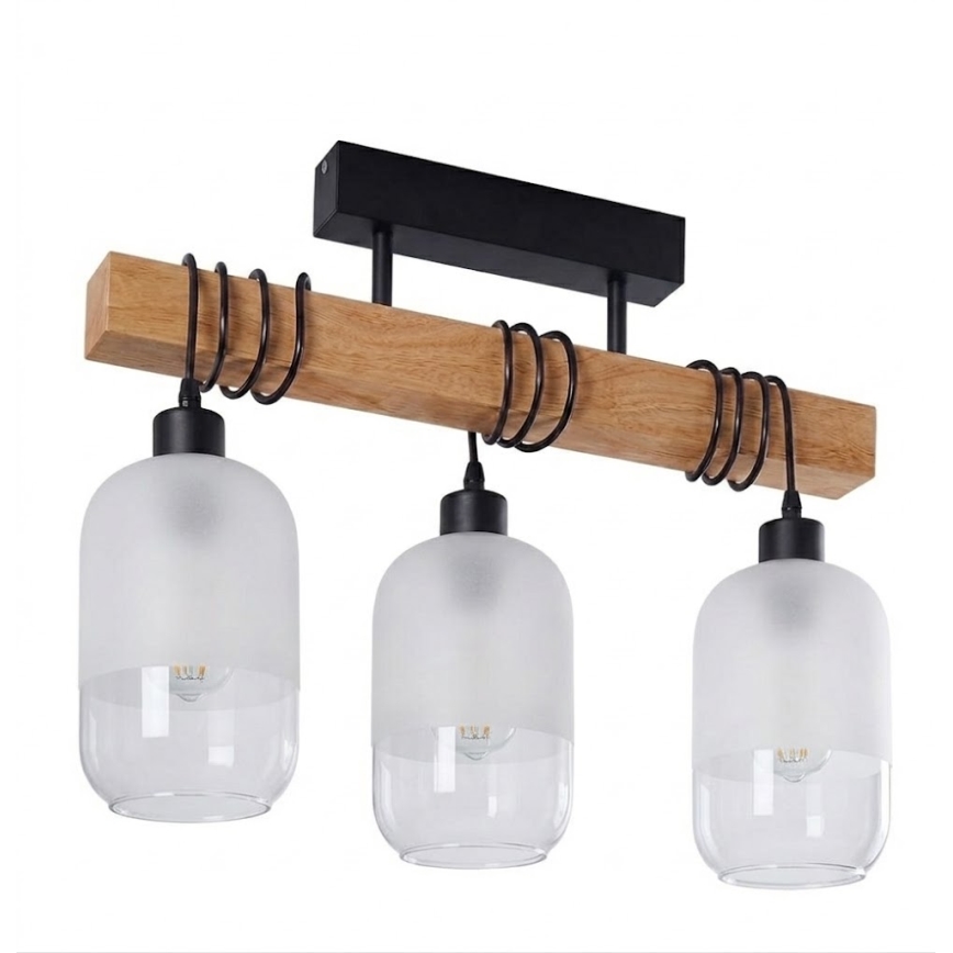 Brilagi - Felületre szerelhető csillár WOOD GLASS 3xE27/60W/230V fenyő/fekete/fehér