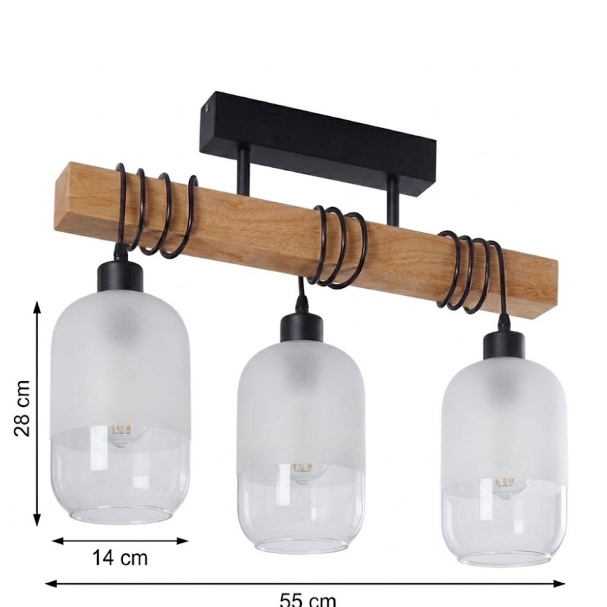 Brilagi - Felületre szerelhető csillár WOOD GLASS 3xE27/60W/230V fenyő/fekete/fehér