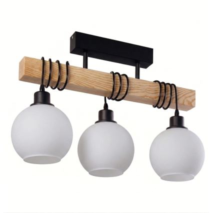 Brilagi - Felületre szerelhető csillár WOOD GLASS 3xE27/60W/230V fenyő/fekete/fehér