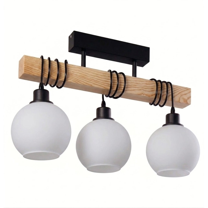 Brilagi - Felületre szerelhető csillár WOOD GLASS 3xE27/60W/230V fenyő/fekete/fehér