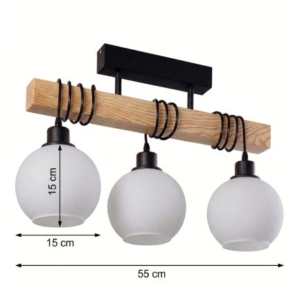 Brilagi - Felületre szerelhető csillár WOOD GLASS 3xE27/60W/230V fenyő/fekete/fehér