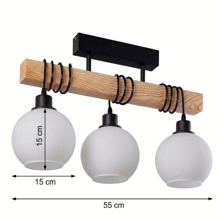 Brilagi - Felületre szerelhető csillár WOOD GLASS 3xE27/60W/230V fenyő/fekete/fehér