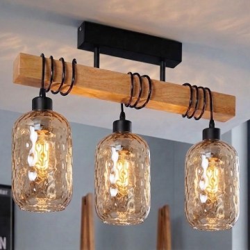 Brilagi - Felületre szerelhető csillár WOOD GLASS 3xE27/60W/230V fenyő/fekete/füstbarna