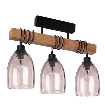 Brilagi - Felületre szerelhető csillár WOOD GLASS 3xE27/60W/230V fenyő/fekete/füstös bézs