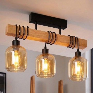 Brilagi - Felületre szerelhető csillár WOOD GLASS 3xE27/60W/230V fenyő/fekete/füstös barna
