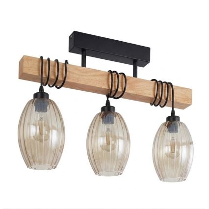 Brilagi - Felületre szerelt csillár WOOD GLASS 3xE27/60W/230V fenyő/fekete/füstös bézs