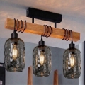 Brilagi - Felületre szerelhető csillár WOOD GLASS 3xE27/60W/230V fenyő/fekete/füstszürke