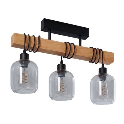 Brilagi - Felületre szerelt csillár WOOD GLASS 3xE27/60W/230V fenyő/fekete/füstszürke