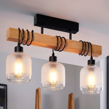 Brilagi - Felületre szerelhető WOOD GLASS csillár 3xE27/60W/230V fenyő/fekete/fehér