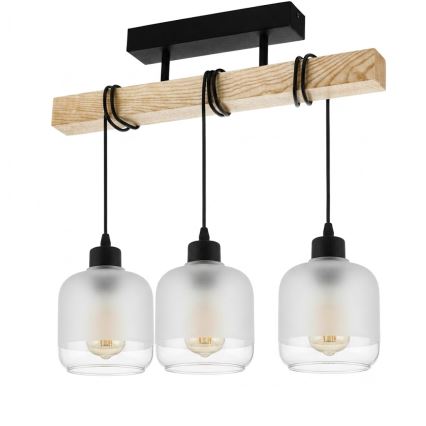 Brilagi - Felületre szerelhető WOOD GLASS csillár 3xE27/60W/230V fenyő/fekete/fehér