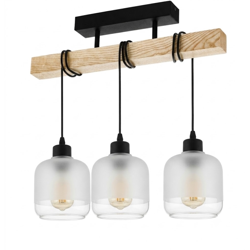 Brilagi - Felületre szerelhető WOOD GLASS csillár 3xE27/60W/230V fenyő/fekete/fehér