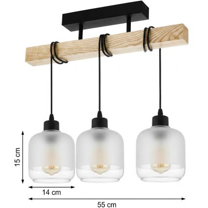 Brilagi - Felületre szerelhető WOOD GLASS csillár 3xE27/60W/230V fenyő/fekete/fehér