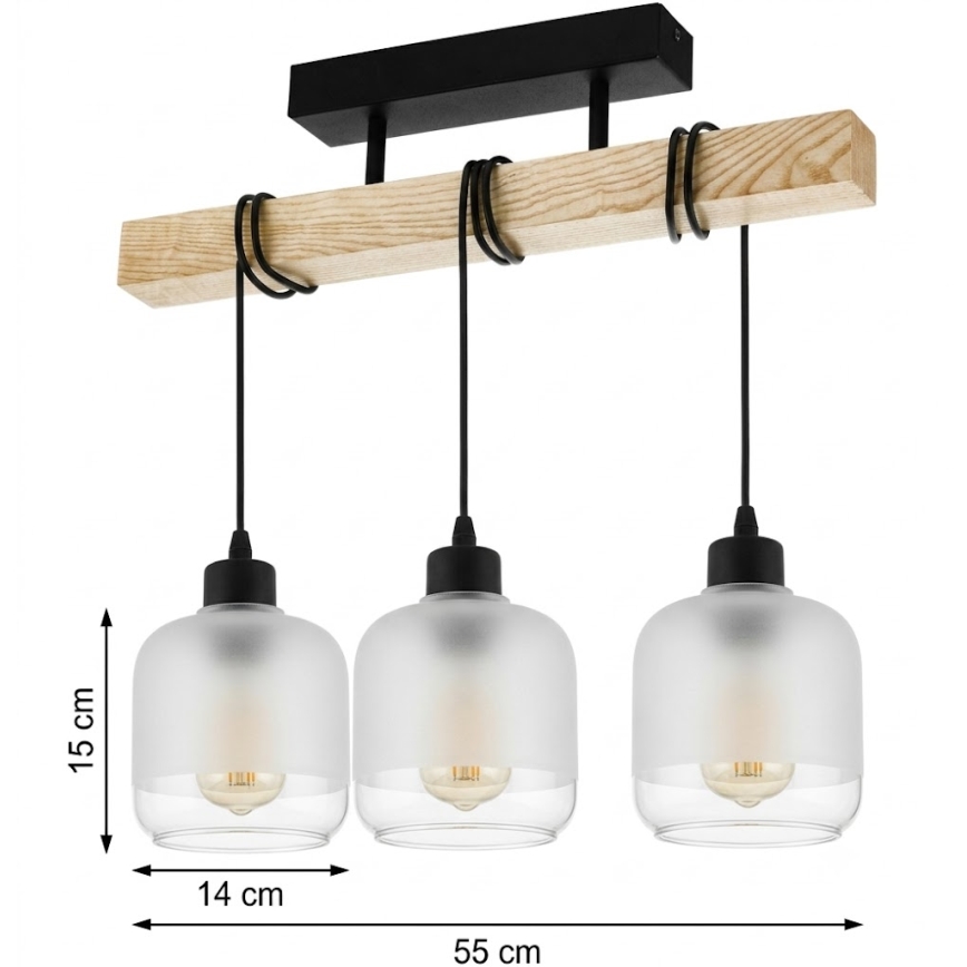 Brilagi - Felületre szerelhető WOOD GLASS csillár 3xE27/60W/230V fenyő/fekete/fehér