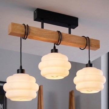 Brilagi - Felületre szerelt csillár WOOD GLASS 3xE27/60W/230V fenyő/fekete/fehér