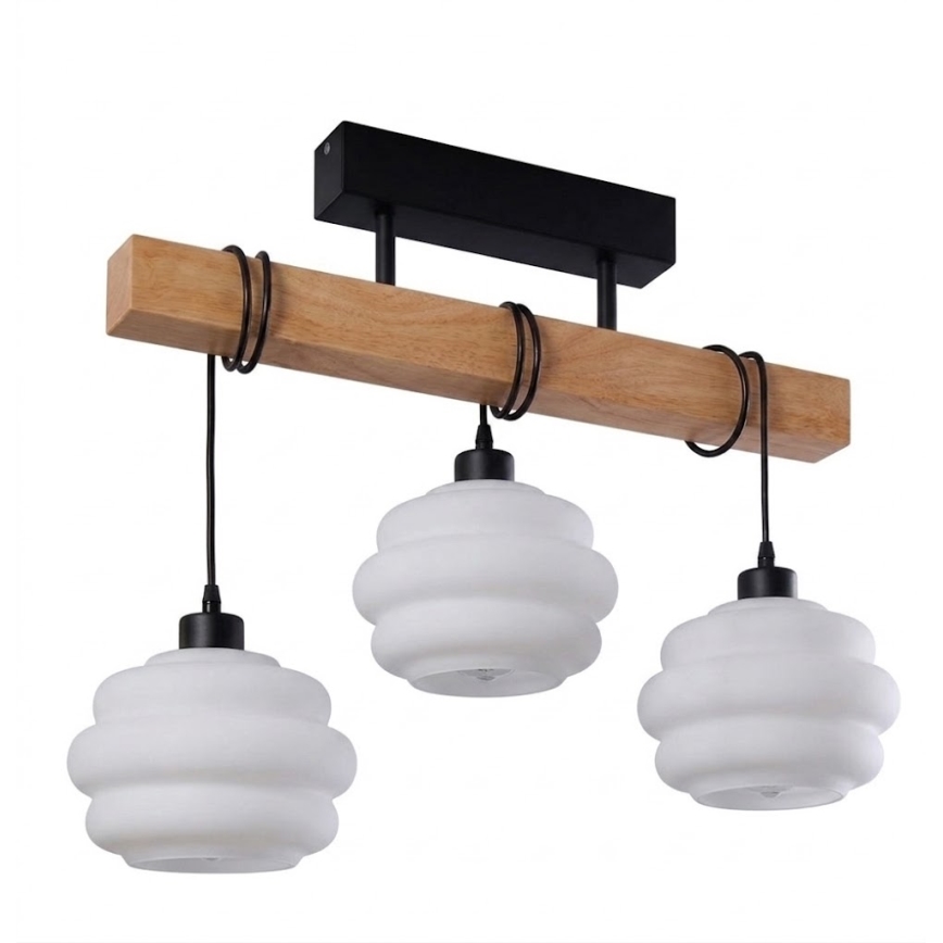 Brilagi - Felületre szerelt csillár WOOD GLASS 3xE27/60W/230V fenyő/fekete/fehér