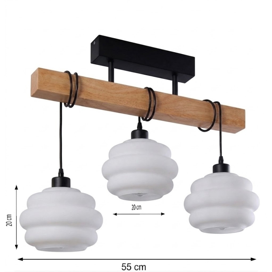 Brilagi - Felületre szerelt csillár WOOD GLASS 3xE27/60W/230V fenyő/fekete/fehér