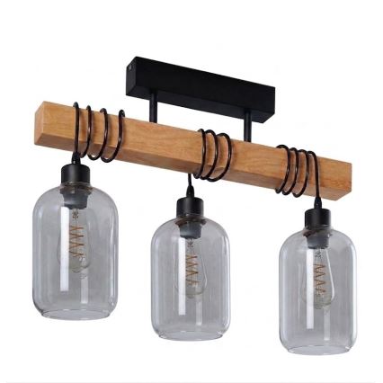 Brilagi - Felületre szerelhető csillár WOOD GLASS 3xE27/60W/230V fenyő/fekete/füstszürke