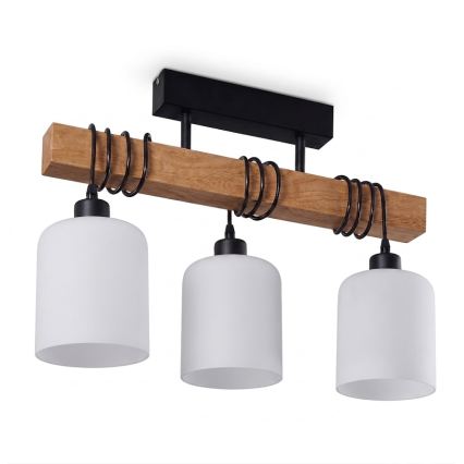 Brilagi - Felületre szerelt mennyezeti csillár WOOD GLASS 3xE27/60W/230V fenyő/fekete/fehér